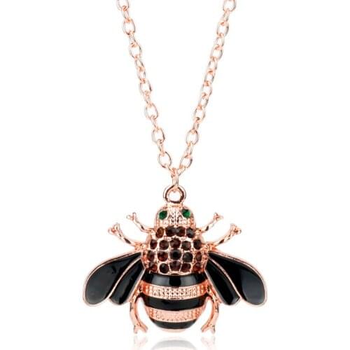 1 pc Lovely Rhinestones Bee Pendant Necklace Women Accessories Link Chain Necklace Delicate Jewellery Necklace collier