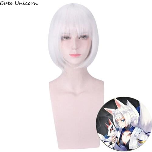 Game Azur Lane Kaga cosplay Wig 35cm short silver white Bob Fake Hair Heat Resistant Fiber Synthetic Wigs Women Cosplay Costume