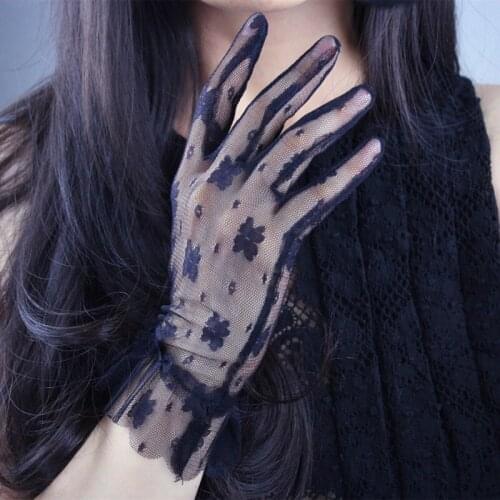 Tulle Gloves Women Summer Sun Protection Stretchy Lace Spots Lotus Leaf Full Finger Gloves Grace Fashion Glove For Outdoor Spo