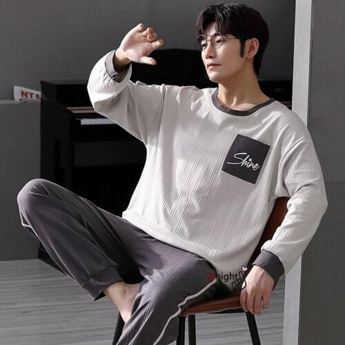 Sleep Top Winter Pajamas for Men L-4XL Plus Size Two Piece Night Set Cotton Long Soft Casual Home Men Nightwear