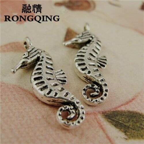 RONGQING 100pcs/lot 9*22MM Hippocampus Antique Silver Animal Charms Handmade Craft DIY for Bracelet Necklace