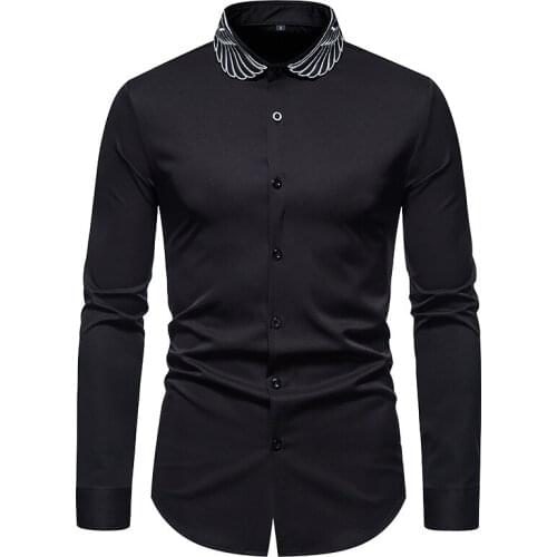 Fashion Embroidery Button Up Tuxedo Shirt Men 2021 Brand Slim Fit Long Sleeve Mens Dress Shirts Party Wedding Prom Chemise Homme
