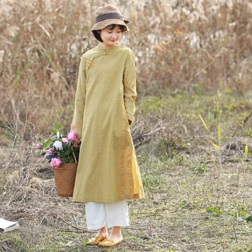 S907 Literature Lattice Long Fund Chinese Style Improvement Spelling Color 19 Season Cheongsam Dress h190418