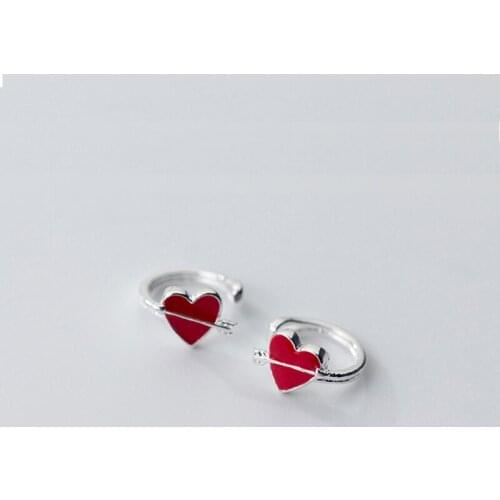 Korean Red Heart Earrings Ear Cuff 925 Steriling Silver Mini Heart Clip Earrings without piercing For Kids Girls Daughters Gift