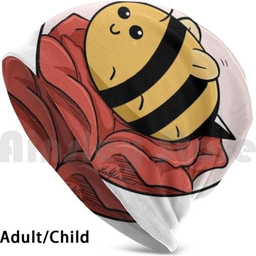 Rose Bee Beanies Knit Hat Hip Hop Rose Flower Red Yellow Pollination Warm Bee Bumblebee Spring