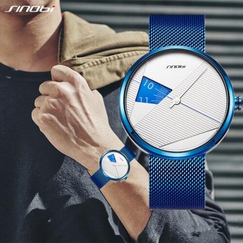 SINOBI Creative Men Fashion Watch Blue Milan Strap Quartz Wristwatches Man Rotate Dial Watches Sports Watches relogio masculino