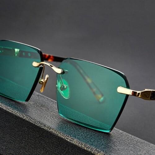 Vazrobe Stone Sunglasses Male Women Unisex Rimless Green Natural Crystal Sun Glasses for Men Anti Scratch Eye Dry