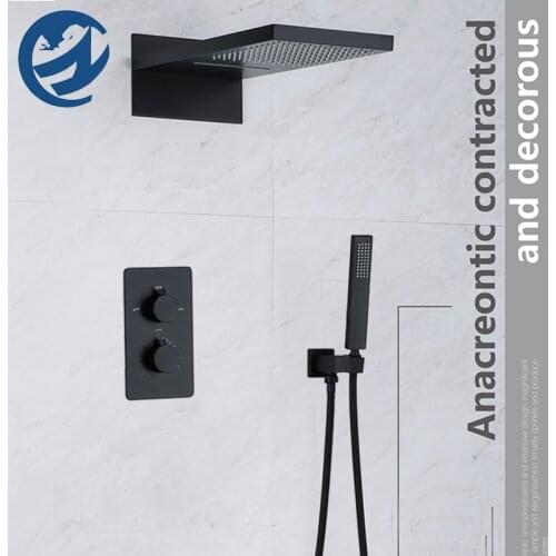 Black Thermostatic Rain&Waterfall Shower Faucet Bathroom Faucet Rain Faucet Tap Concealed installation Brass Faucet Taps
