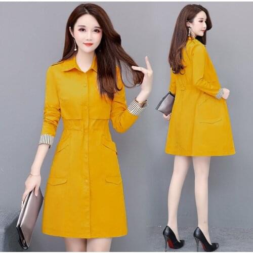 Female Cotton Windbreaker Coats 2021 Fall Drawstring Slim Long Outerwear Casual Lining Trench Coat Women Tops Plus Size 4XL