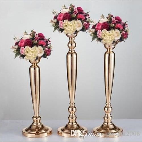 10 PCS/LOT Classic Metal Golden Candle Holders Wedding Table Road Lead Event Party Centerpiece Flower Vase Rack Home Decoration