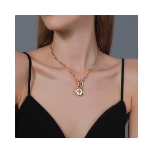 2021 Jewelry Trendy Gold Carved Star Coin Pendant Necklace For Women Punk Silver Color Multilayer Chain Choker Necklace