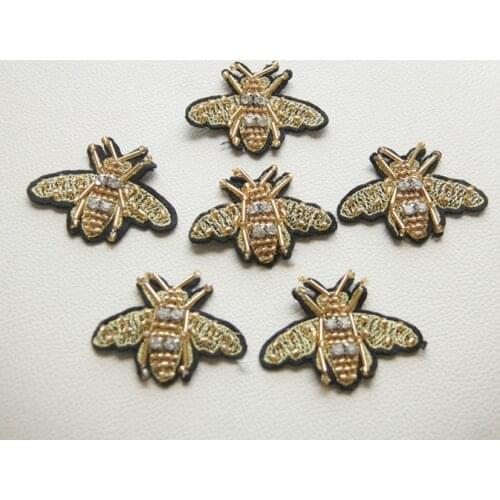 3D Besded bees rhinestones patches applique for clothing bags vintage fashion brooch decoration patch Diy sewing on accessories