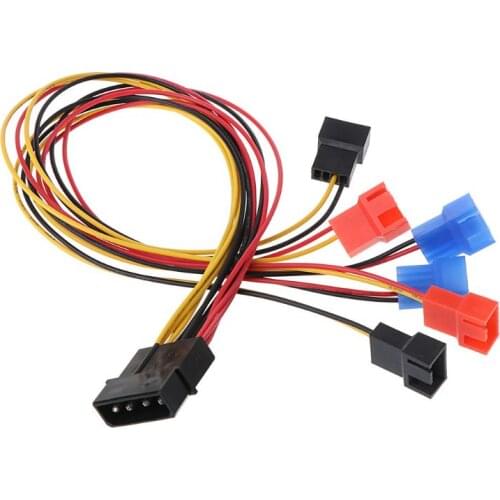 4-Pin IDE Molex To 6-Port Cooling Fan 2-Pin Splitter Power PC DIY Adapter Cable