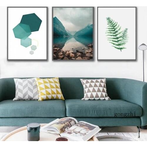 Abstract Blue Geometric Poster Scandinavian Nature Landscape Canvas Paintings Nordic Wall Art Picture for Living Room Home Decor