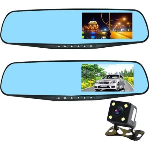 2PCS wholesale Dual Lens Car Camera DashCam Auto Video Recorder 4.3 Inch Rear View Mirror Display Screen Vehicles Front Rear Dvr