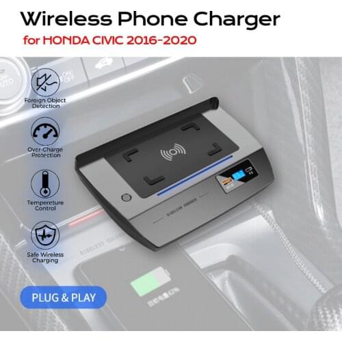 Exploter Wireless Qi Phone Charger for Honda Civic 2016-2020 10th Civic Hatchback Si Coupe Type R 15W PD QC 3.0
