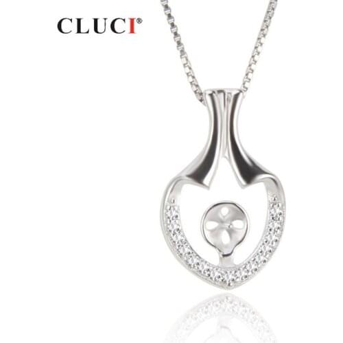 CLUCI Silver 925 Romantic Heart Pearl Ring Mounting Zircon Jewelry Women Sterling Silver Geometric Charms Pendant SP260SB