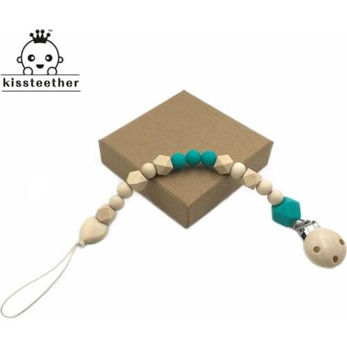 Baby Teething Toy Teether Rattle Teether Silicone And Wood Pacifier Clip Wooden Beads Developmental Toy