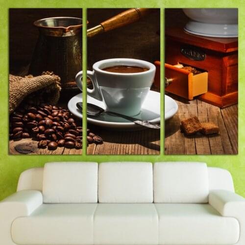 HD Canvas Art Animal Painting For Office Wall Decoration 3 Pieces Coffee Cup Bean