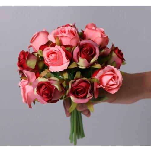 12 heads Artificial Rose Silk Flower Blossom Bride Bouquet For Home Wedding Decor 25cm length 18cm flower head