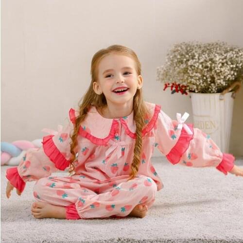 Girls 100% cotton print princess 2 pcs sets pajamas children Comfortable long sleeve ruffle home clothes clothes 4-16Y ws1262