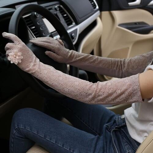 Summer womens long sunscreen gloves cotton cold thin breathable lace sleeves driving and riding