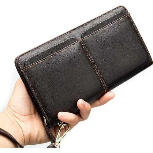 Newsbirds leather retro multifunctional hand bags clutch bag of men male long purse card wallet with wrist band belt