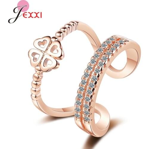 Fashion Rose Gold Silver Zircon Rings for Woman 2021 Trendy Sexy Heart Open Ring Party Joint Ring Fashion Elegant Jewelry Gifts