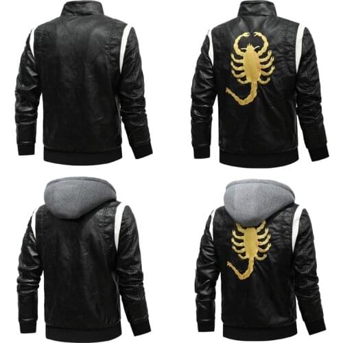 Men Leather Jacket Casual Motorcycle PU Leather Embroidery Hooded Jacket 2020 New Male Zipper European Size Jaqueta Couro