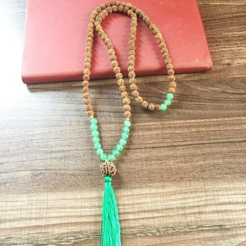 MXR0998 Green Aventurine 108 Mala Beads Tassel Necklace Bodhi necklaces Heart Chakra Necklace Yoga Meditation Rudraksha