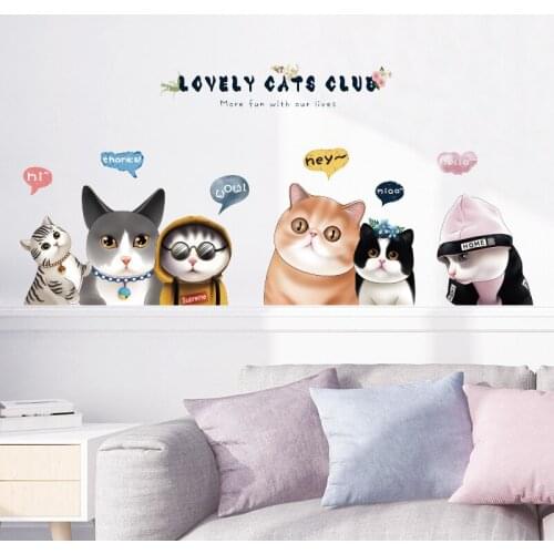 Cat Combination Wall Stickers Bedside Bedroom Sofa TV Cabinet Restaurant Pet Shop Background Decoration for Shop Home Decor