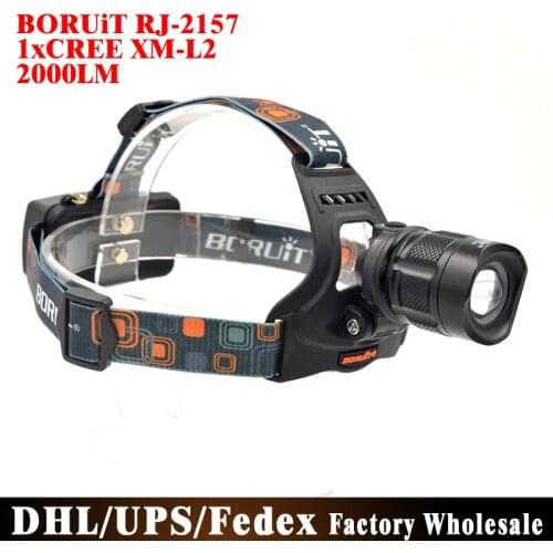 DHL 20pcs/lot BORUiT LED Zoomable Headlamp RJ-2157 1200 Lumens Hiking Head Light Headlamp Waterproof