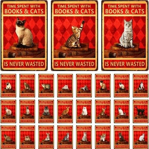 [ Kelly66 ] Pet Time Spent With Books And Cats Is Never Wasted Metal Sign Home Decor Bar Wall Art Painting 20*30 CM Size Dy165