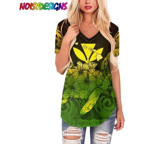 NOISYDESIGNS 2021 Women T-shirt Yellow Samoan Hibiscus Polynesian Tribal Printed Harajuku Short Sleeve Casual Tee Shirt Femme