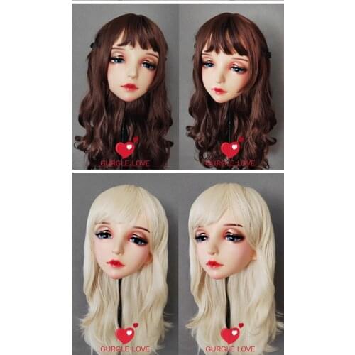 NEW-173) Female Resin Silica Dance Party Masks Halloween BJD Girl Doll Crossdresser Japan Kigurumi Anime Cosplay Mask with Wig
