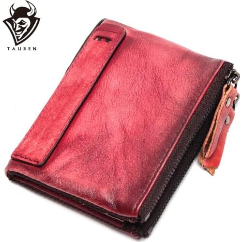New Hot Selling Genuine Leather Vintage Color High Quality Purse Coin Bag Wholesale Custom Double Zipper Wallet For Men
