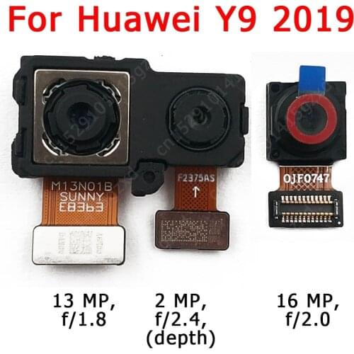 Original Front and Rear Back Camera For Huawei Y9 2019 Main Facing Camera Module Flex Cable Replacement Spare Parts