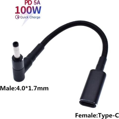 Type-C Female to 4.0*1.7mm DC Plug Converter USB C PD E-Mark Chip Laptop Power Adapter Connector Fast Charging Cable for Lenovo