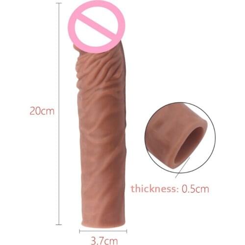 8inch Realistic Condom Reusable Penis Sleeve Enlargement Condoms Male Cock Extender Dildo Enhancer Intimate Goods Toys For Men