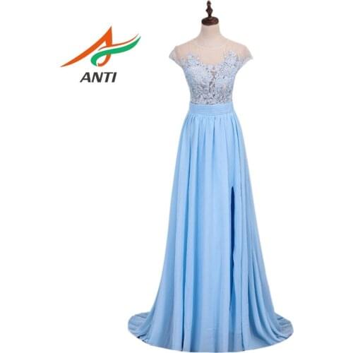 ANTI fresh attractive lace embroidered tulle perspective sense sleeveless round neck tail sexy elegant open lady evening dress