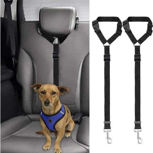 Dog Cat Safety Seat Belt Strap Car Headrest Restraint Adjustable Nylon Fabric Dog Restraints Vehicle Seatbelts Harness