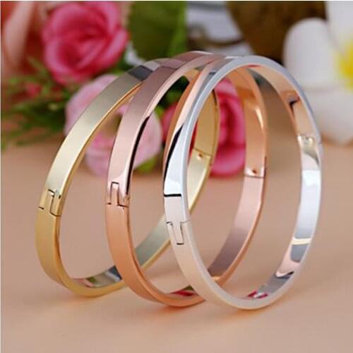 Luxury Lover Cuff Bangles Top Brand Couples Simple Glaze Buckle Charm Bracelet For Women Men B0042