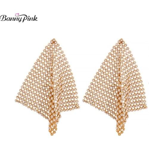 Banny Pink Party Hollow Crystal Tassel Earrings For Women Chic Long Metal Pendant Stud Earrings Chunky Chandelier Earrings