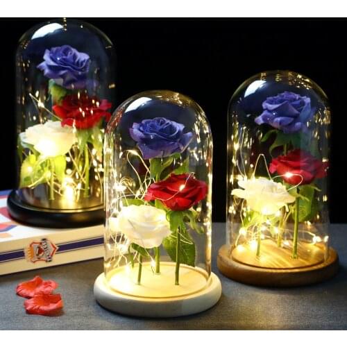 Eternal Artificial Rose LED Beauty Beast in Glass Cover Light Christmas Home Decor Valentines Day New Year Gift