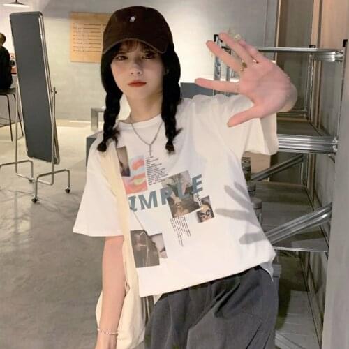 Vintage Ins Letter Print Tshirt Womens T-shirts Tops Japanese Kawaii Ladies Ulzzang Female Korean Harajuku Clothes For Women