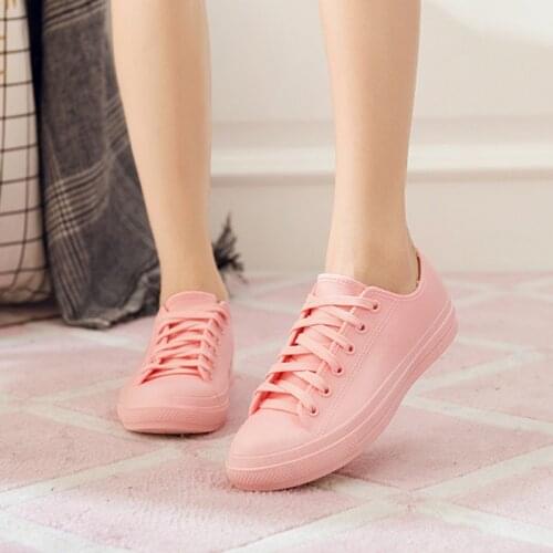 Women Flat Shoes 2021 Spring Autumn Fashion Lace up Women Rain Shoe Ladies PVC Waterproof Flat Shoes Non-Slip Woman Shoe