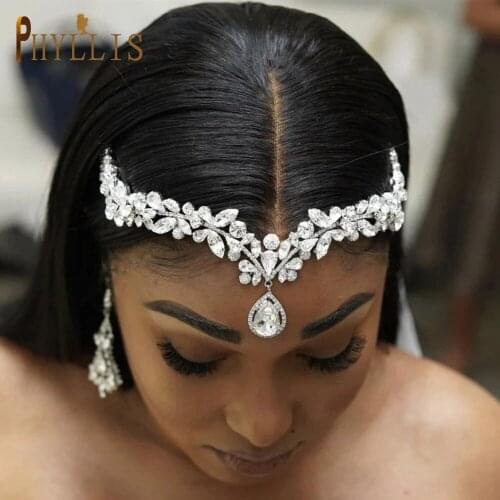 A265 Luxury Zircon Headbands Wedding Tiaras Crystal Headpiece Bridal Forehead Chain Bridal Hair Accessories Rhinestone Headwear