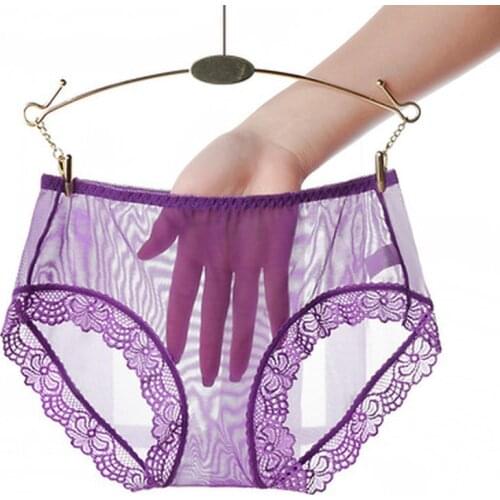 Female thongs Full Transparent Sexy Lady Summer Thin Breathable Quick Dry Mesh Lace Panties Underwear Brief panties women