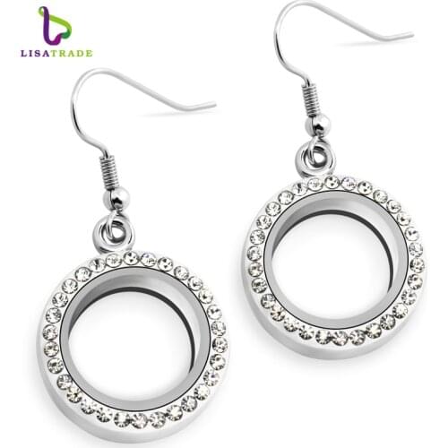 1 pair !! 20mm Silver Color Round locket earrings glass floating charm locket Zinc Alloy (chains included for free)LSFL017/52
