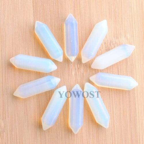 10Pcs/lot 30x8mm Natural gem stone Opal Hexagonal Shape Bullet Pointed Reiki Chakra No Hole Beads Jewelry Making QU3310